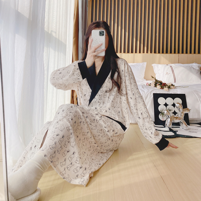 Nursing nightdress spring and autumn cotton long-sleeved maternity pajamas women's summer thin nursing dress for pregnant women Nursing nightdress spring and autumn cotton long-sleeved maternity pajamas women's summer thin nursing dress for pregnant women
