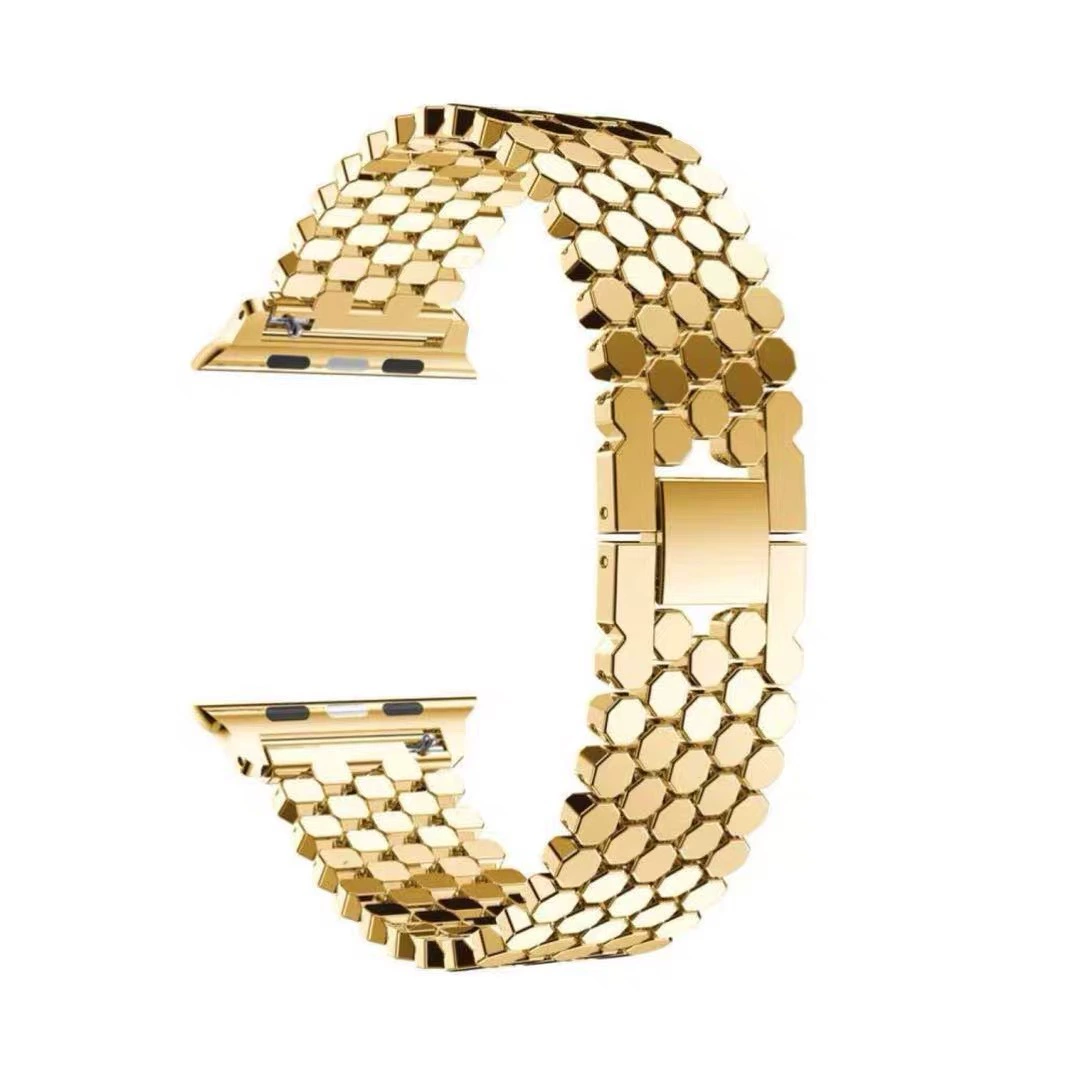 Ремешок для часов Metal Honeycomb (совместим с Apple iWatch), сплавная сеточная цепь, регулируется 38–49 мм
