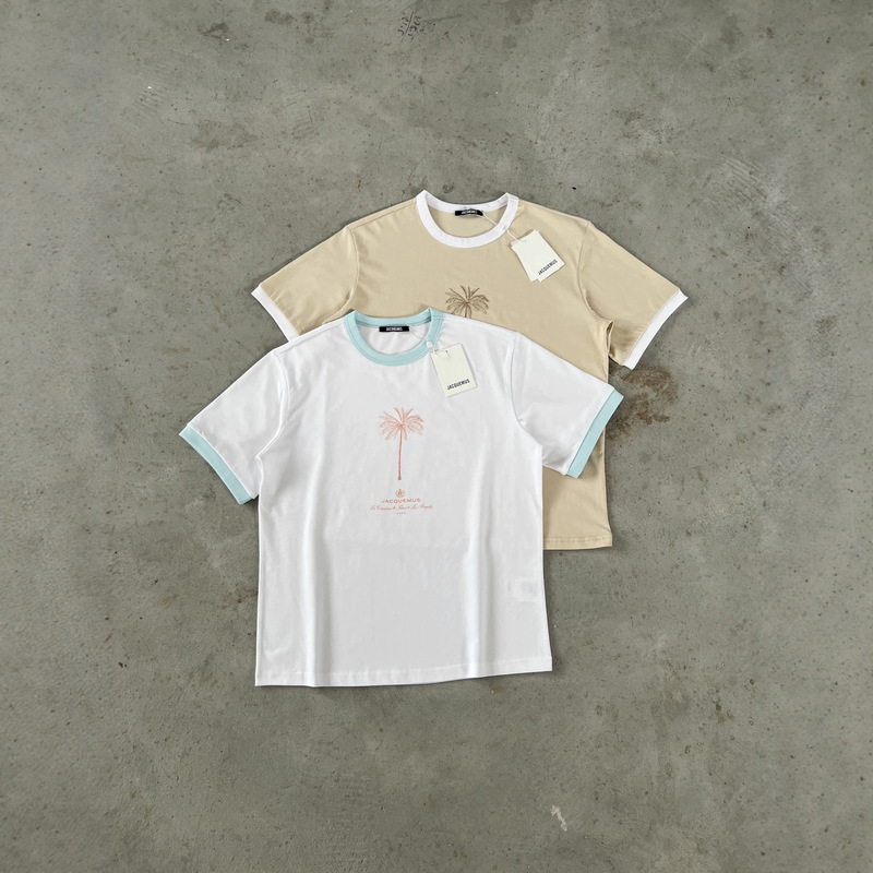 Jacquemus Spring and Summer New Product Contrasting Color Design Palm Tree Resort Style Short-Sleeved T-Shirt Jacquemus Spring and Summer New Product Contrasting Color Design Palm Tree Resort Style Short-Sleeved T-Shirt
