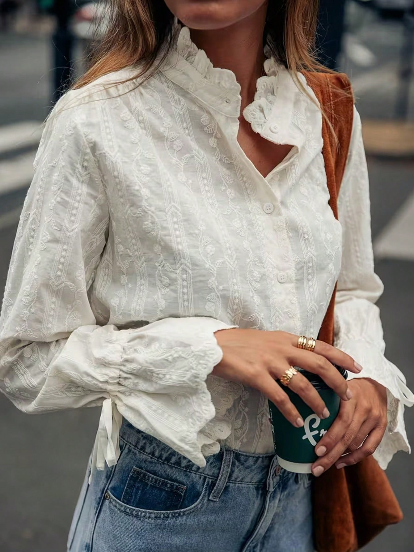 2026 otoño y invierno dulce fresco y suelto de cuello de linterna manga larga camisa bordada camisa de mujer image 2