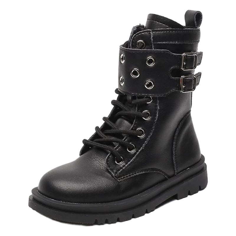 Сапоги для девочек, детские короткие сапоги из суперволокна, весенне-осенний одинарный стиль, новинка 202, подиумные черные хлопковые сапоги в британском стиле