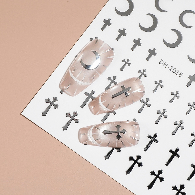 Redanco3D Flat Ins Popular Nail Art Stickers Halloween Silver Cross Nail Decals Dh-1016