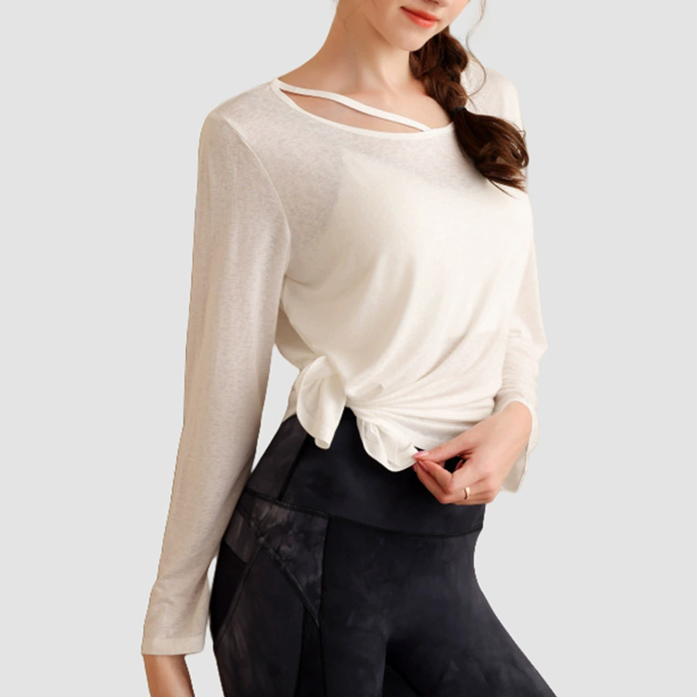 Новая свободная женская летняя блузка для йоги, закрывающая ягодицы, дышащая и утягивающая спортивная быстросохнущая одежда для йоги для фитнеса, топ с длинными рукавами