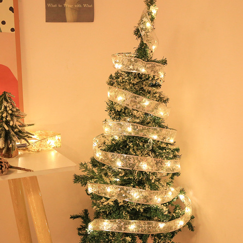 2024 New Product Christmas Tree Decorative Ribbon LED Light String Colored Lights with Holiday Gift Box Bow Satin Copper Wire Light