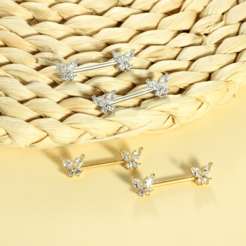 Butterfly White Zircon Nipple Ring Stainless Steel Simple Style Body Jewelry Pair detail image 7