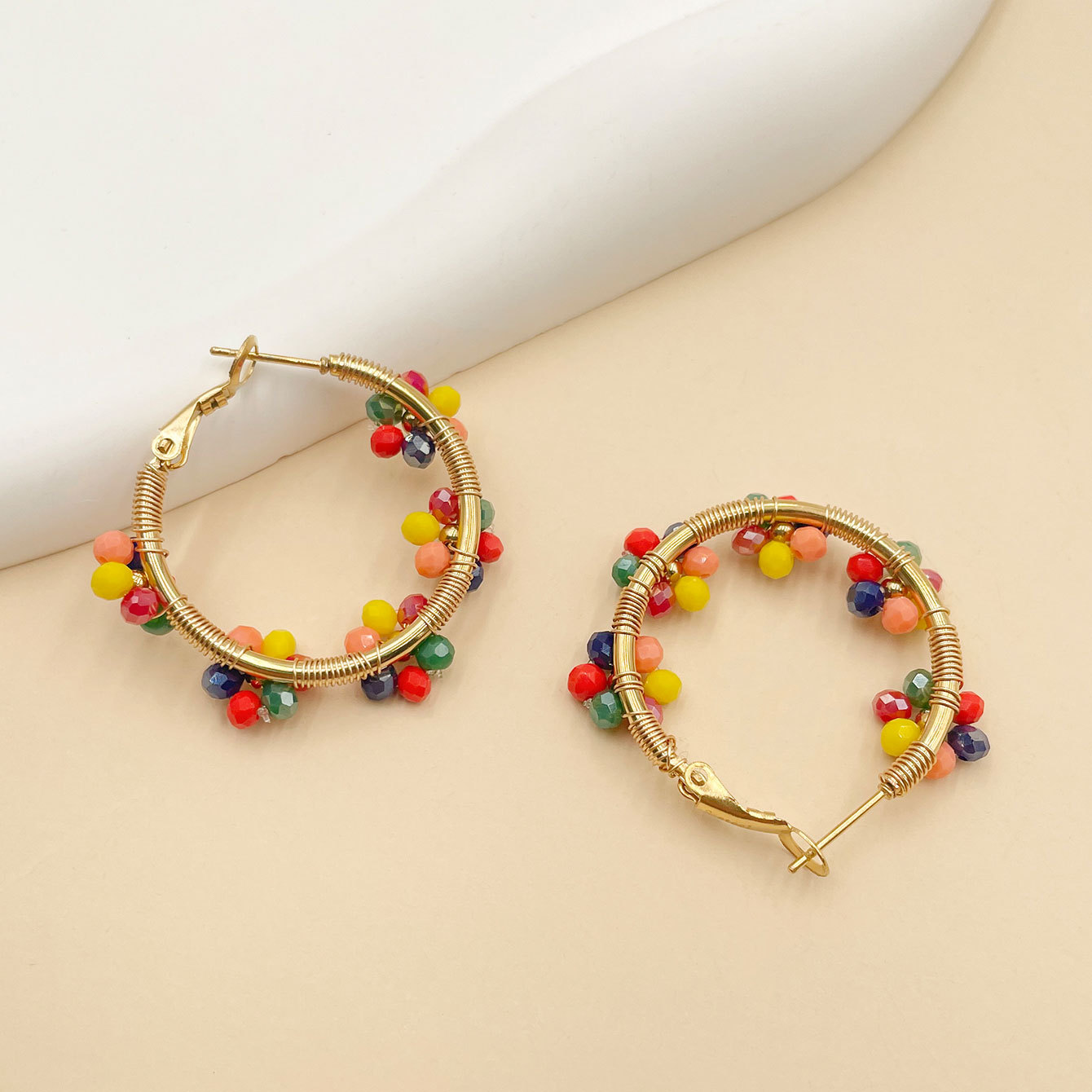 Gold Plated Plating Material Crystal Inlay Material Hoop Earrings Classification 1 Pair Quantity 1 Pair Fashion Flower Plating 304 Stainless Steel Crystal Gold Plated Stainless Steel Earrings