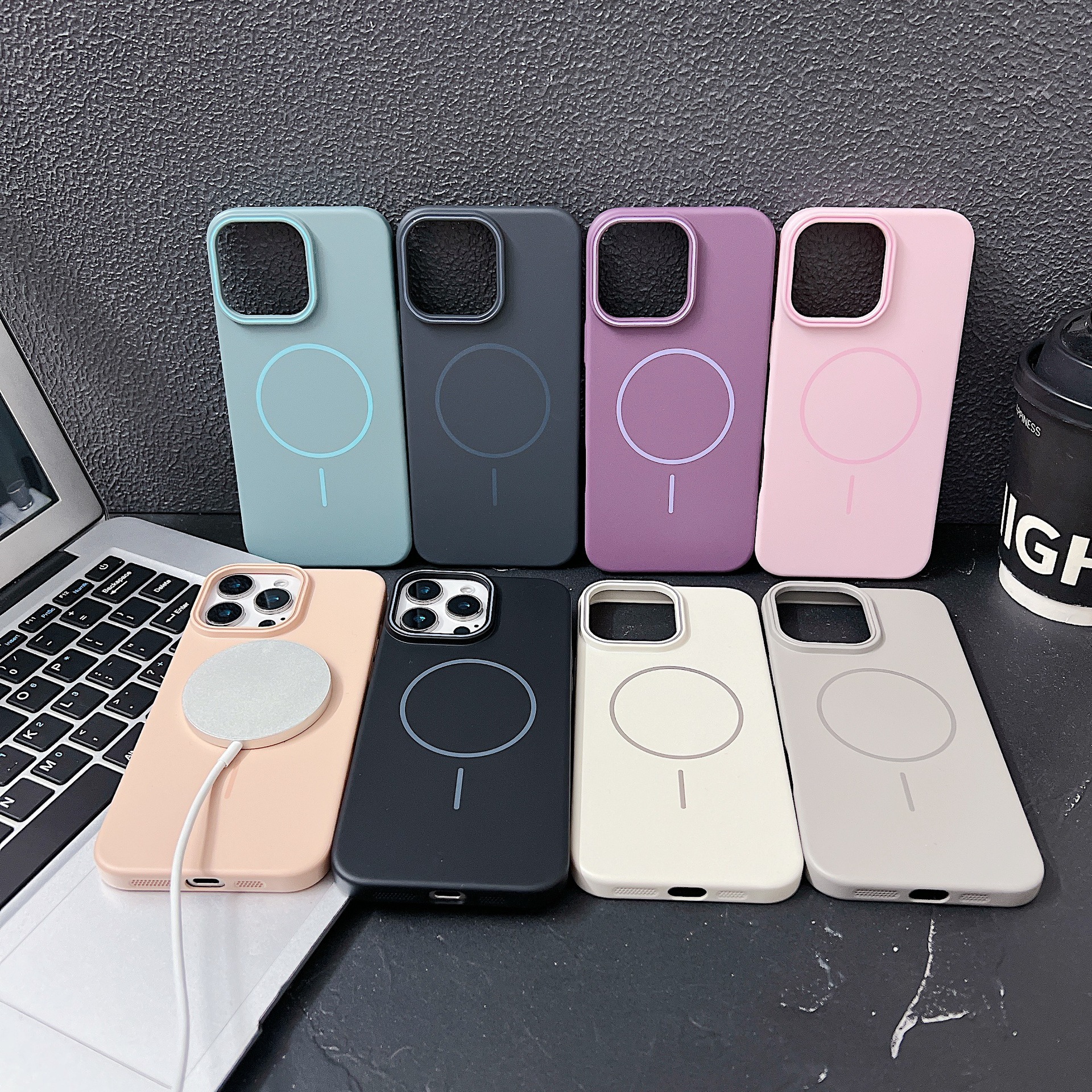 Aplicable a Apple 17PROMAX suave PC de color de anillo fino caso de teléfono celular magnético iPhone15 caso de protección de alta calidad