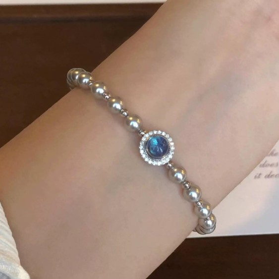 Beliebtes, vielseitiges Armband im französischen Stil mit Shijia-Perle und Aquamarin für Damen – leichter Luxus, exklusives Nischen-Schmuckstück._voghion.com