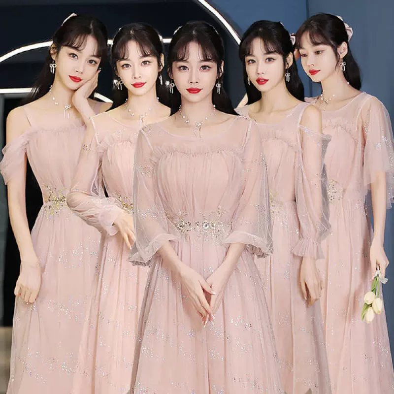伴娘服中长款2023春夏款仙气质姐妹团毕业礼服女伴娘服短款小个子
