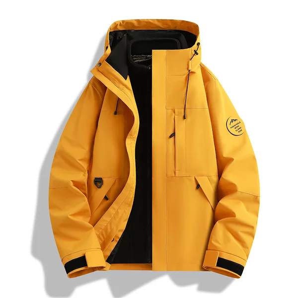 Autumn and winter outdoor mountain-style three-in-one windbreaker two-piece set, fleece-lined, thickened, warm windbreaker, mountaineering clothing, sports skiing