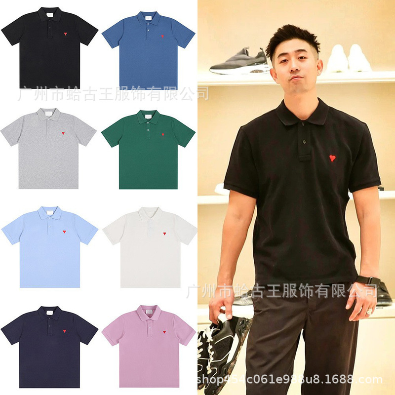 Foreign Trade Dropshipping Spring and Summer Small Heart Embroidery Round Neck Short-Sleeve T-Shirt Polo Shirt Unisex Loose Casual Top Cross-Border