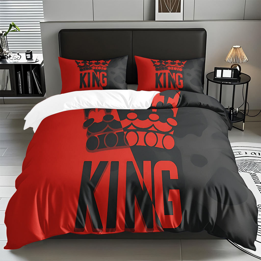 TEMU / JIT textil doméstico alfabeto digital impresión molido conjunto textil doméstico suave piel transpirable colcha cubierta de almohada combinación