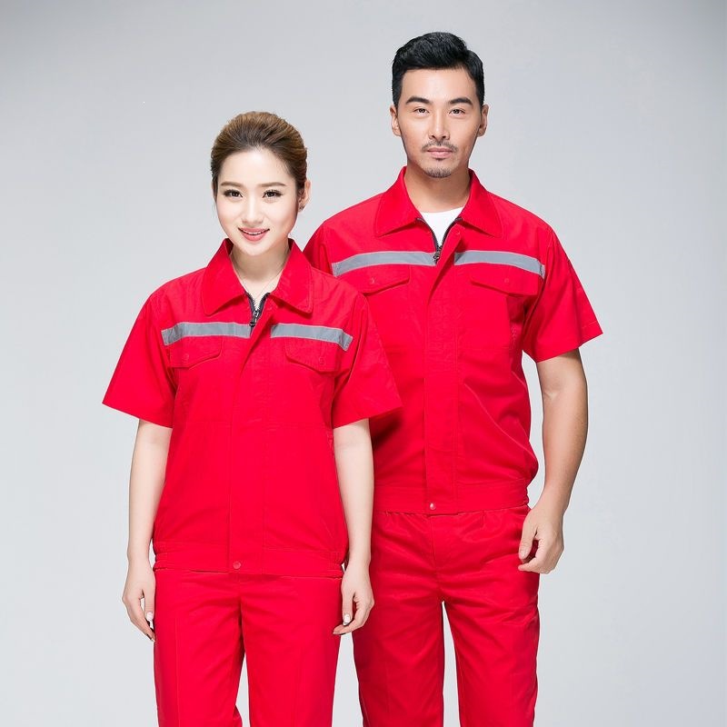 Warm Maple Leaf New Summer Work Suit Men's Short-Sleeve Reflective Strip Lightweight Wear-Resistant Breathable Construction Site Auto Repair Labor Protection