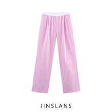 跨境ZA欧美风女装速卖通INS爆款时尚百搭条纹睡衣风格裤子6929436