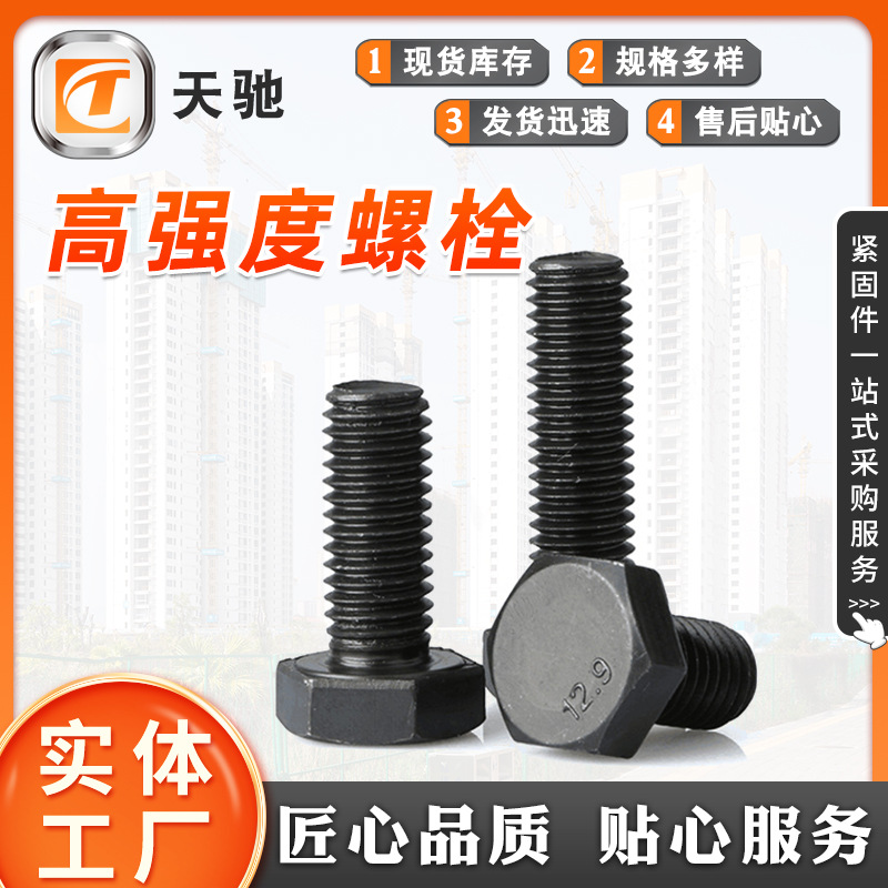 8.8级高强度外六角螺栓 碳钢发黑螺丝全牙半牙螺栓六角螺栓供应