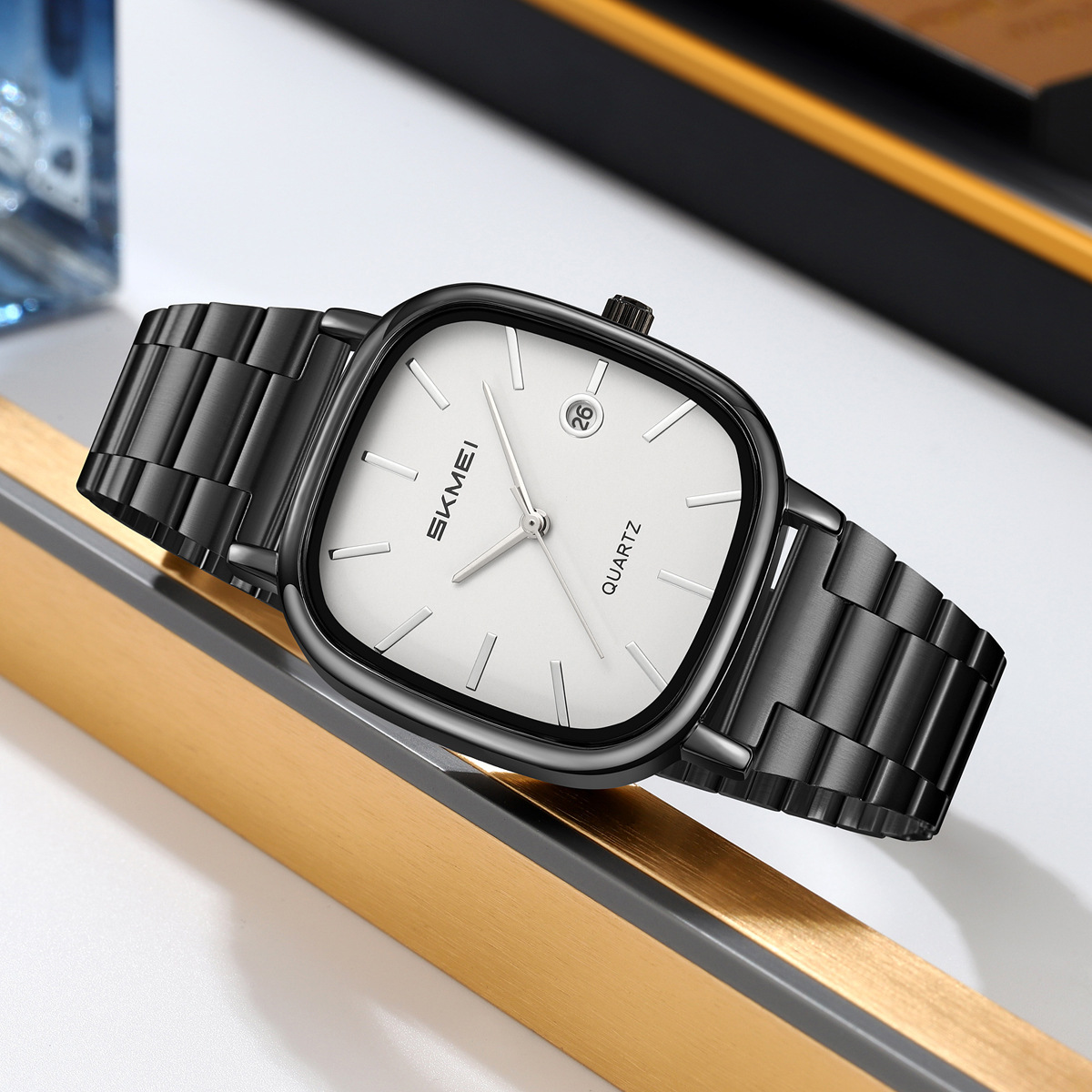 Reloj de cuarzo cuadrado retrógrado para hombres de negocios reloj de pulsera de correa de acero moda simple impermeable al por mayor transfronterizo