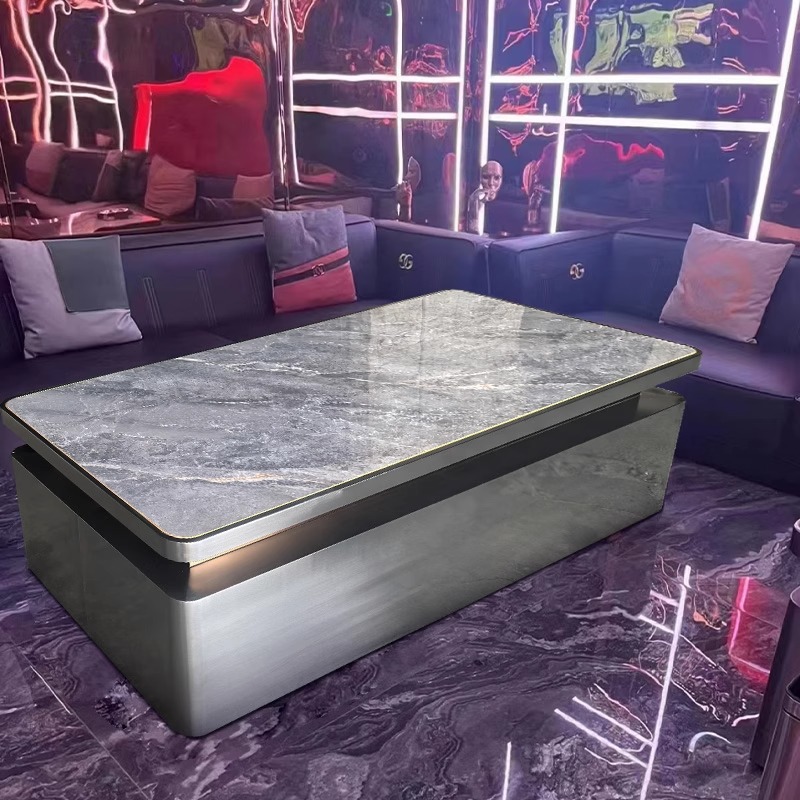 고급 보니스 그레이 스톤 슬래브 엣지 커피 테이블 2(재고 있음)
