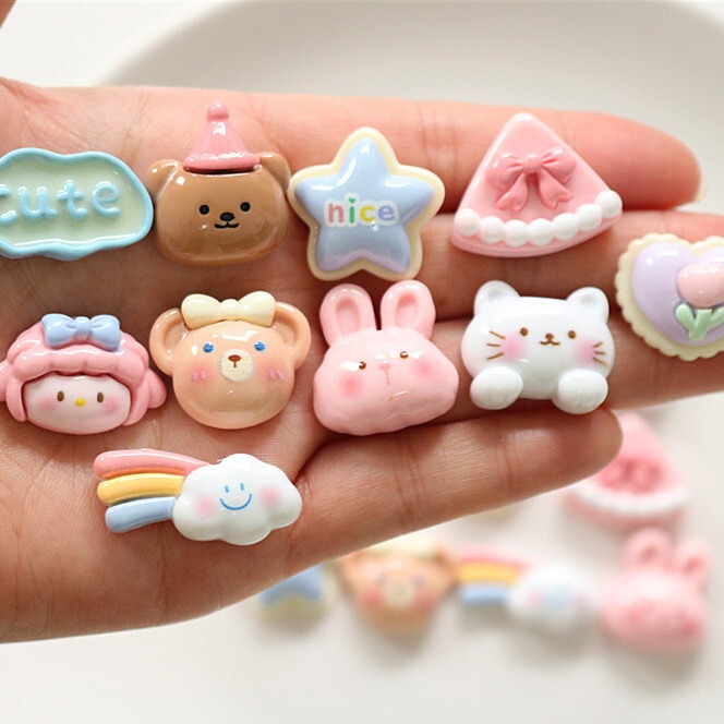 樹脂ジュエリーアクセサリーヘアピンヘアアクセサリー diy 素材クリーム接着剤携帯電話ケース衣類ステッカー光沢のあるクマケーキ K3|undefined