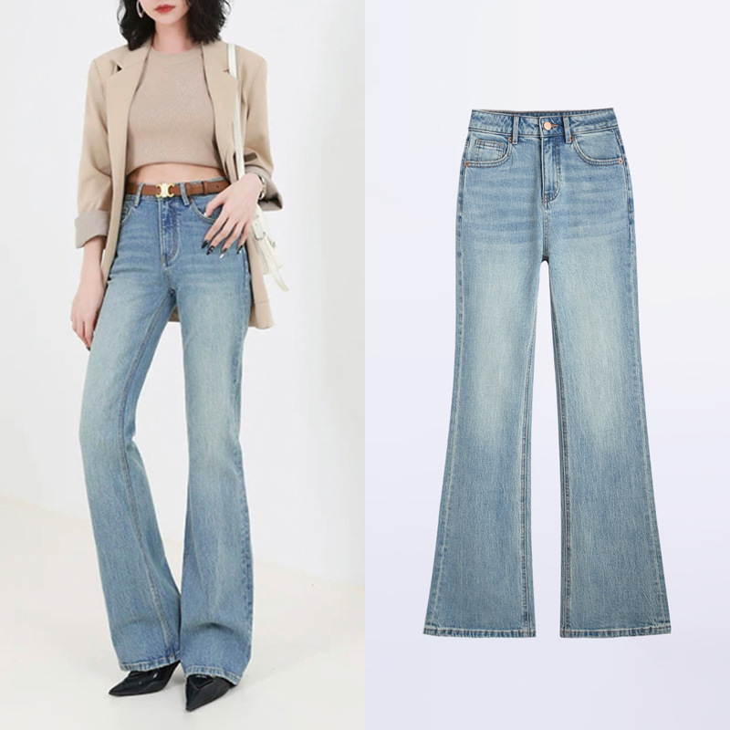 Li Girl's Autumn Light Color New Bootcut Jeans Women's Easiest for Match High Waist Slim Legs Straight Slim Flared Pants