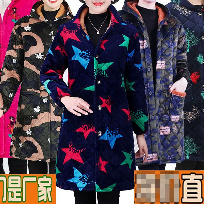 SQ19 осенне-зимний цветной женский длинный Стеганый Комбинезон с принтом, утолщенная Домашняя одежда на флисовой подкладке, защитная одежда, Кухонный Фартук с длинным рукавом