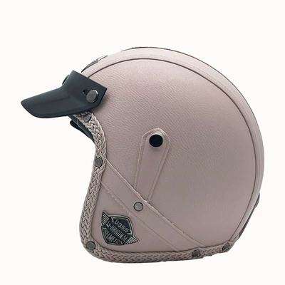 Motosiklet kaskı (dəbilqə) — Leather Helmet, Safe and Warm - pink-flat-m