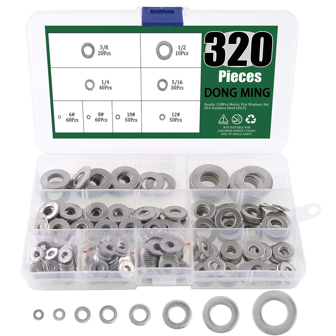 跨境320pcs美制平垫圈O型圈垫片套装304不锈钢英制金属平垫片盒装
