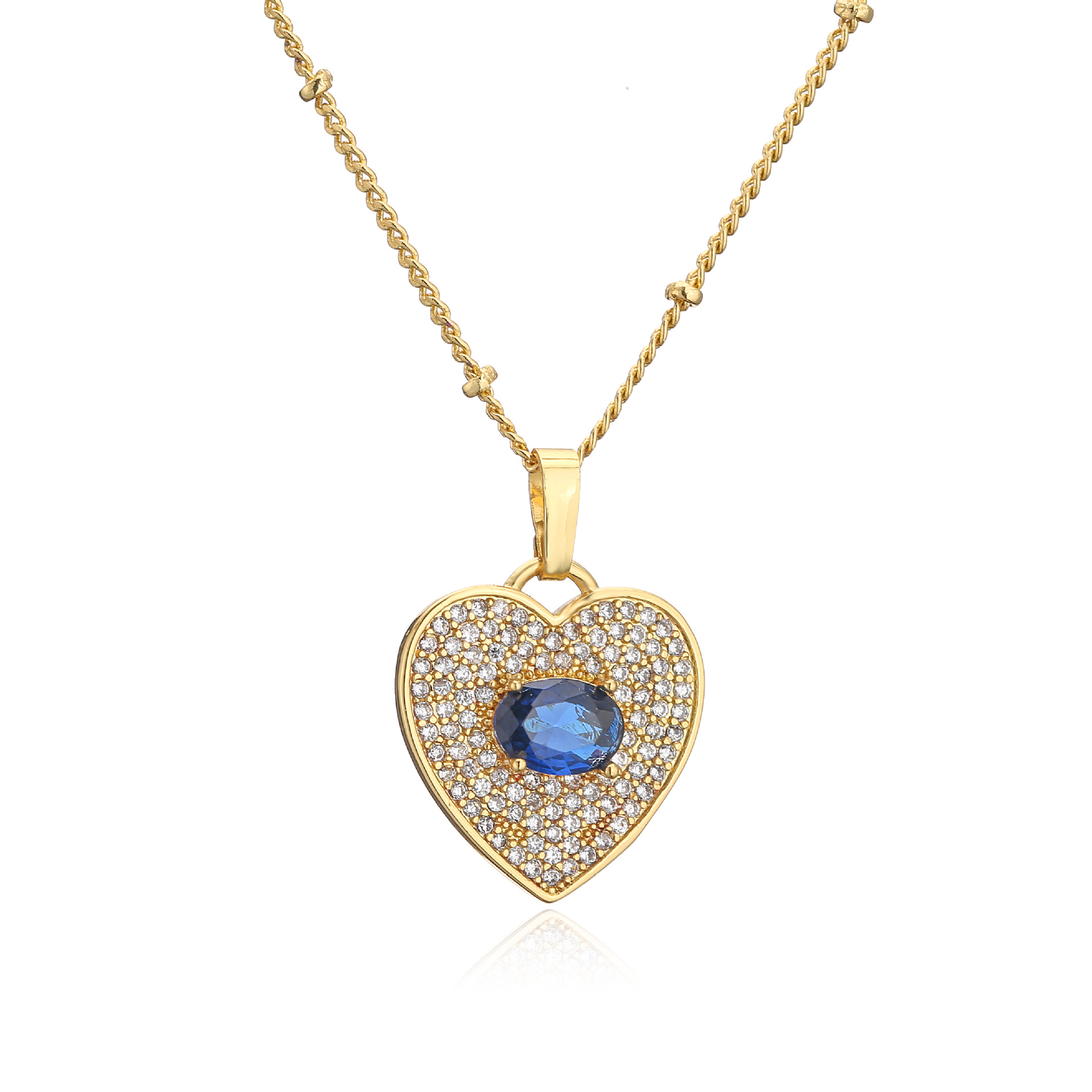 Micro Inlaid Zircon Peach Heart Necklace Brass Plating 18K Real Gold