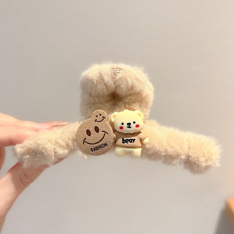 Clip de pelo coreano de peluche de invierno de cabeza de mujer gran clip de tiburón de caño y invierno clip de cabello de café clip de cabeza