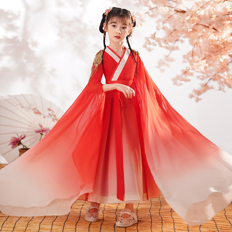 Girls' Chinese-style ancient costume, ethereal Hanfu, flowing traditional style, 2025 new summer children's rouchuqun, Guzheng performance attire
