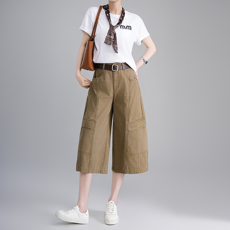 Women's Summer Thin Denim Capri Pants, Pure Cotton, High-Waisted, Slimming, Fashionable, Versatile Women's Pants 8283