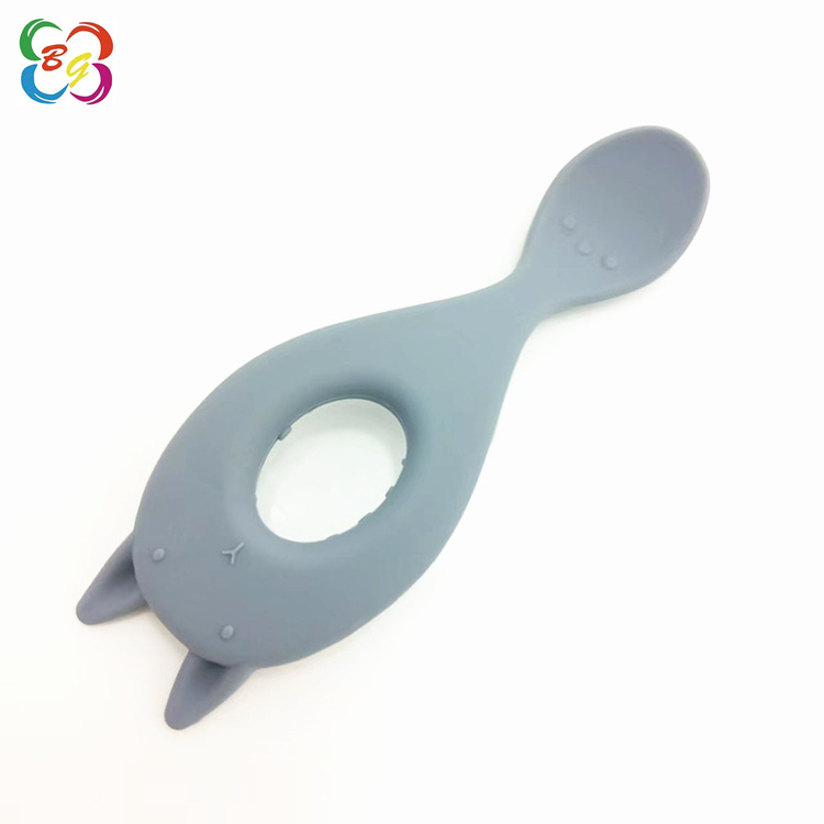 Cuchara de silicona de grado alimenticio bebé infantil entrenamiento suplemento alimenticio cuchara niños vajilla dibujos animados mordedura de mano cuchara de arroz