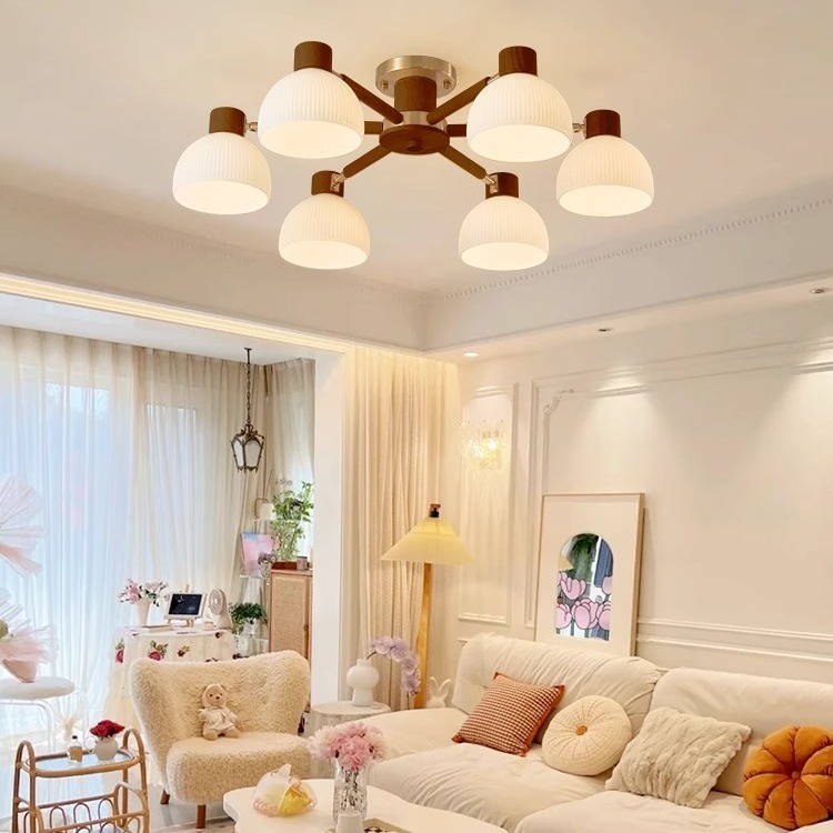 Lámpara de sala de estar de troncos, candelabro, vidrio creativo japonés, habitación de libro nórdico, lámpara de dormitorio, lámpara de comedor de madera maciza minimalista moderna