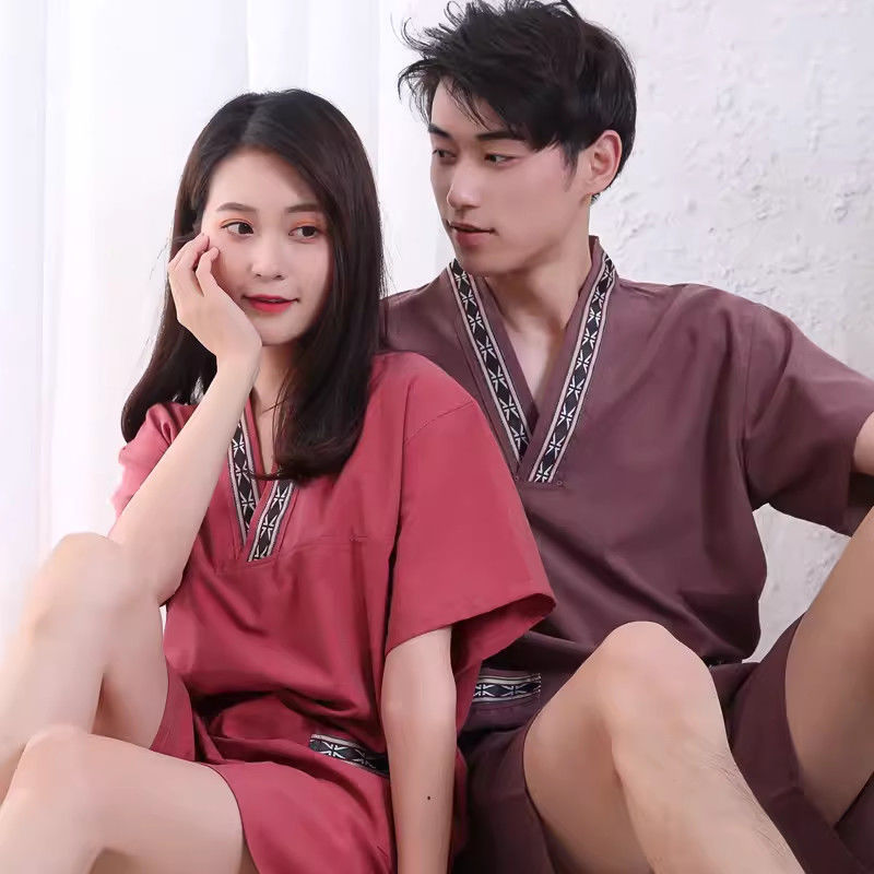 공마 칸 김이 의류 고급 목욕 옷 사우나 옷 커플 플러스 사이즈 남녀 목욕 옷 커플 반팔 마사지 옷