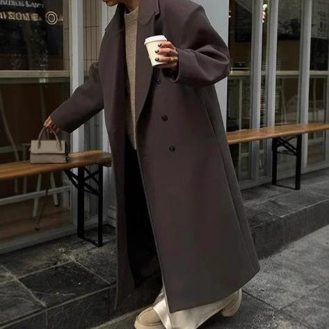 2024 autumn and winter cross-border AliExpress explosions Korean version of suit collar long woolen coat coat double-breasted warm