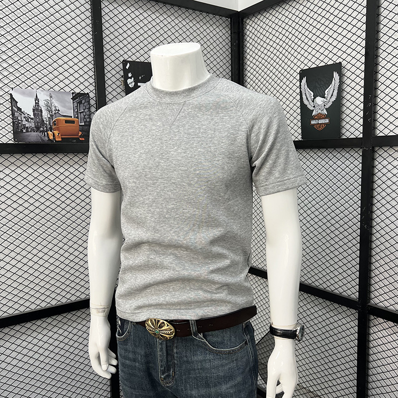 Men's Short Sleeve T-Shirt Round Neck Simple Solid Color Fashionable Versatile Trendy Handsome Spring Autumn Top_viptrois.com