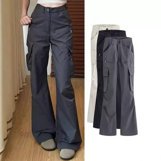 Black Micro-horn Crane Pants Women's Summer New American Style Retro Loose Wide-leg Slimming Straight Casual Long Pants