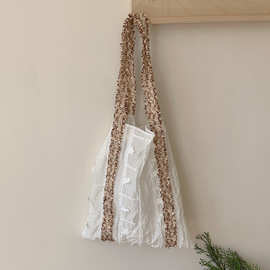 2025早春小众设计花朵织带肌理感夏季帆布大容量单肩包便携式包袋