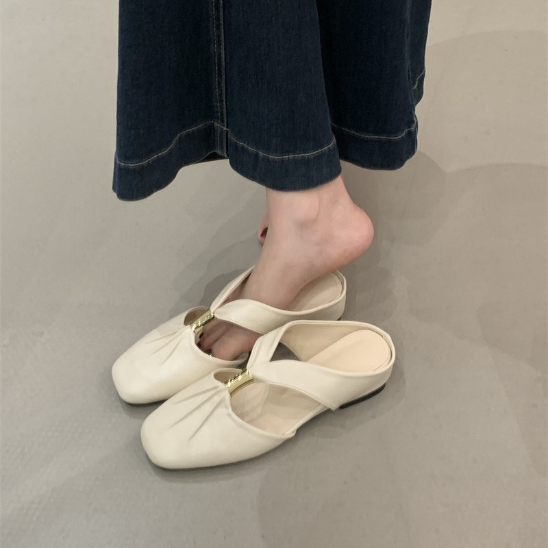 women's Slippers Sheepskin Version ~ 5Cm Internal Height Increase, Pleated Closed-Toe Slippers For Women, French Style Summer Outdoor_voghion.com