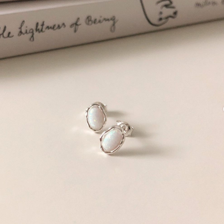 Inlay Design 1 Pair 18K Gold Plated 925 Sterling Silver Opal Stone 925 Sterling Silver Earrings Oval Ear Studs