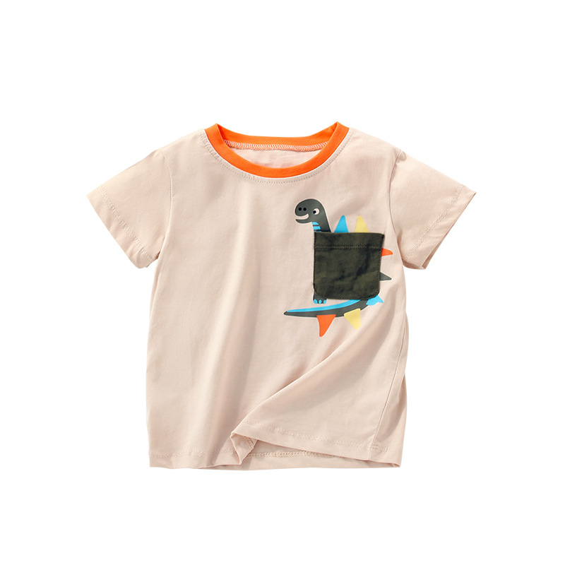 Forestkingdom algodón camiseta de manga corta para niños verano nueva camisa para niños cuello redondo dibujos animados para niños