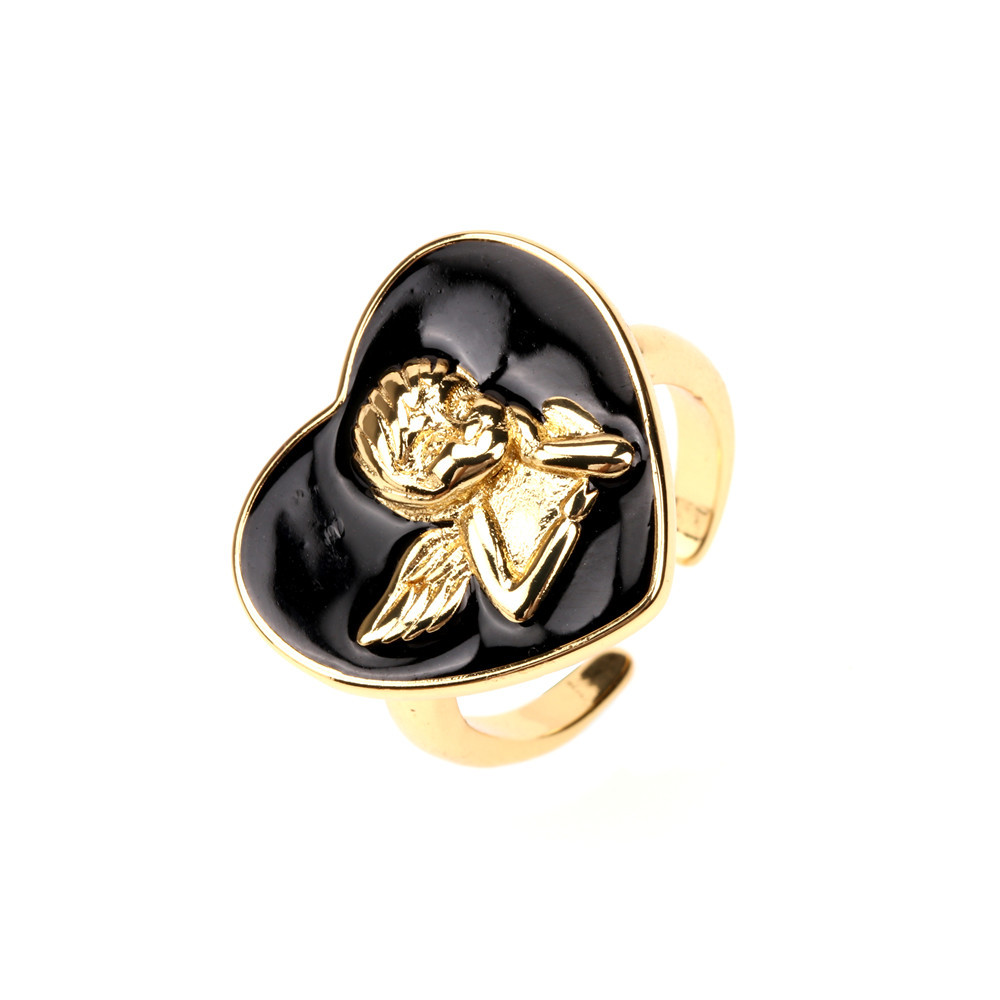 Nihaojewelry Wholesale Jewelry New Oil Drop Heart Angel Pattern Copper Ring display picture 14