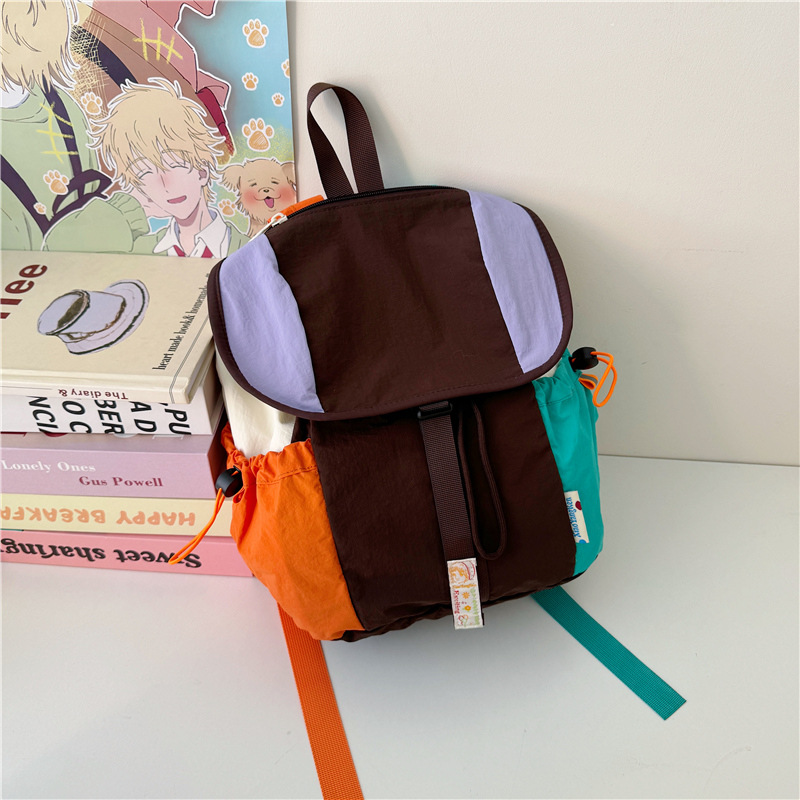 Color contrastante empalme mochila escolar de estudiantes universitarios dopamina suave mochila de niñas con cuerda flip-up mochila de viaje de gran capacidad