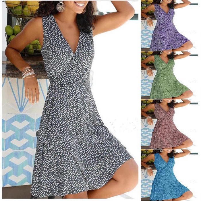 2025Wish Amazon Aliexpress Popular Floral Belt Dress Women'S-M