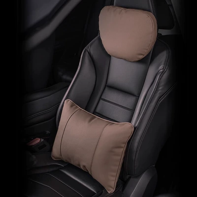Headrest Car Neck Pillow Car, Headrest - nappa-leather-brown-headrest-lumbar-support-set