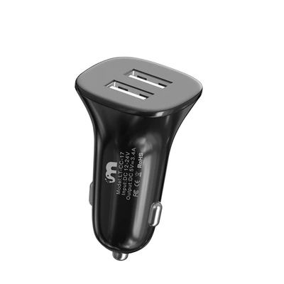 Baitong 3.4A dual-port USB output car charger truck SUV mobile phone cigarette lighter Android iPhone13 charger (Mobil şarj cihazları) - black