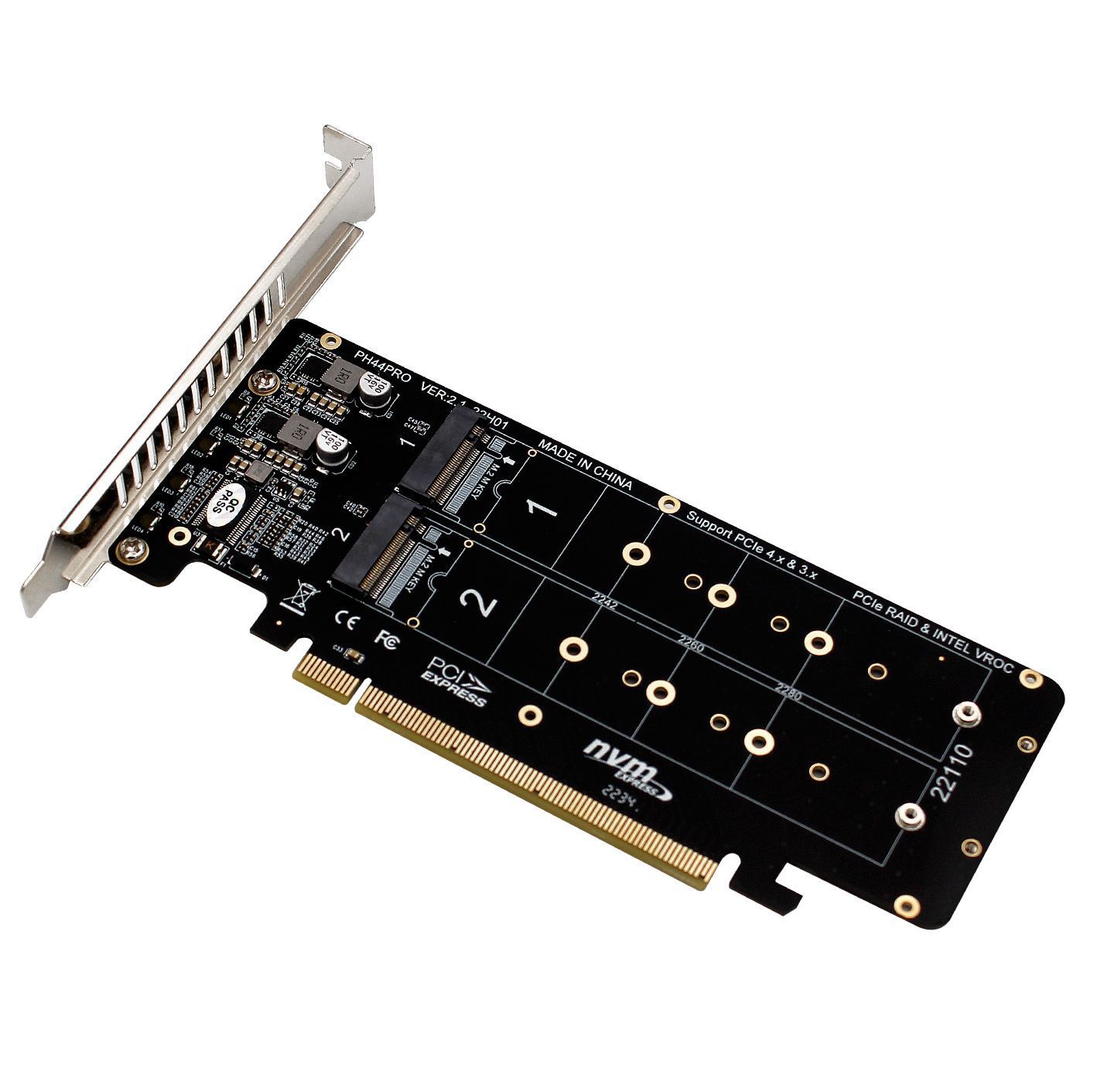 PCIeX16转M.2 M-key NVMEx4SSD  2U服务器RAID阵列扩展转接拆分卡
