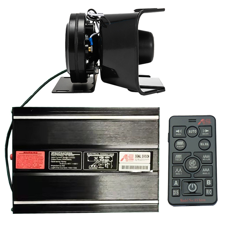 Wireless car siren horn 300W vehicle-mounted loudspeaker alarm high-pitched speaker AS7200D+ square mouth speaker