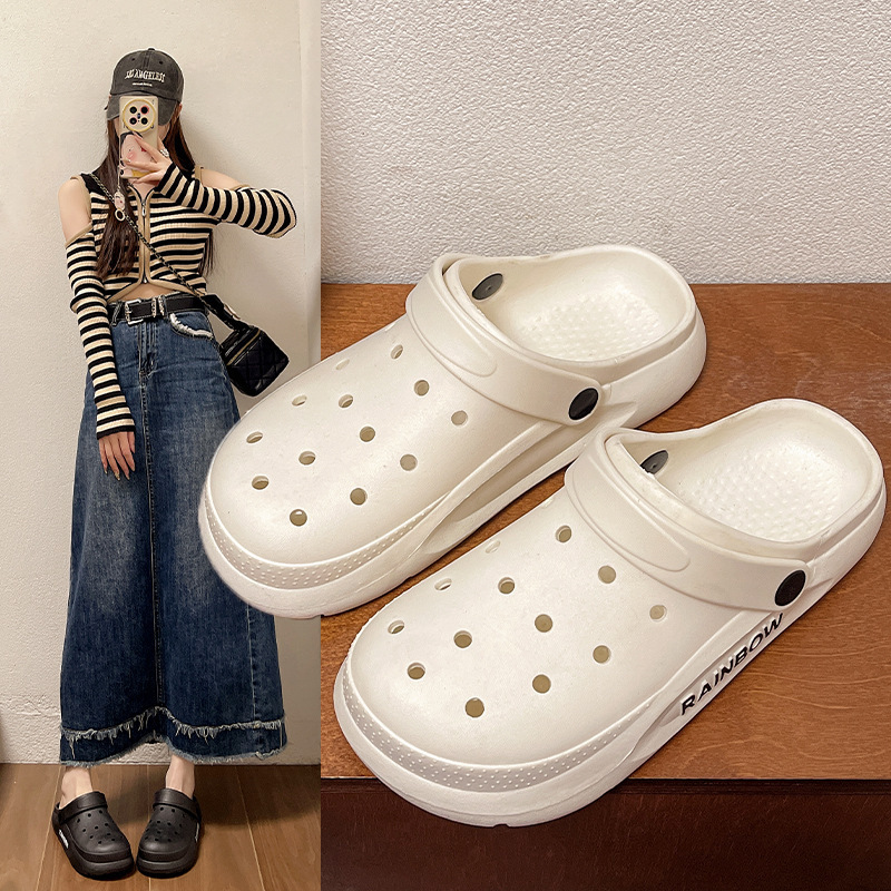 2025 Summer New Cave Shoes Cartoon Cute Simple All-match Outdoor Casual Hollow Lazy Half-covered Slippers