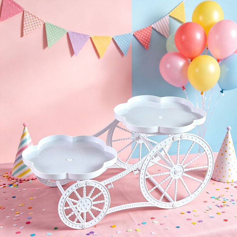 Doble estante de postre hueco boda fiesta de cumpleaños estante de pastel aperitivos refrigerios de frutas plato decoración lujosa en línea