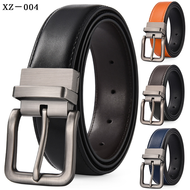 New perforated rotating pin buckle belt leisure belt men's leather double-sided pants belt a generation of foreign trade